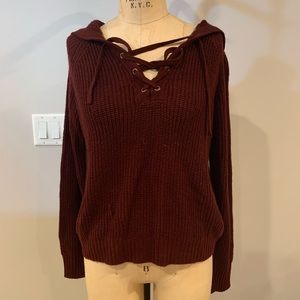 Hooded Crossed Neck Sweater